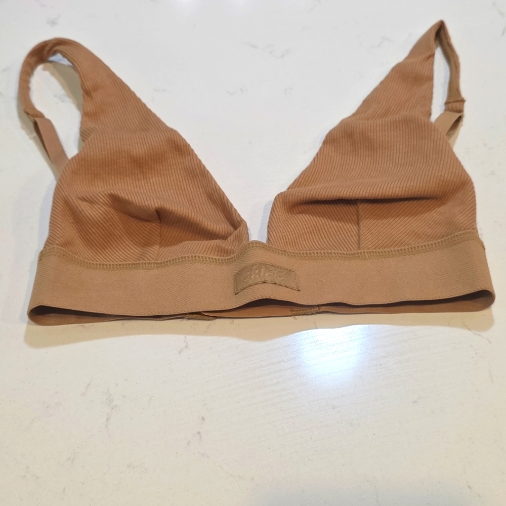 NWOT SKIMS Cotton Rib Plunge Bralette Camel Womens XXS